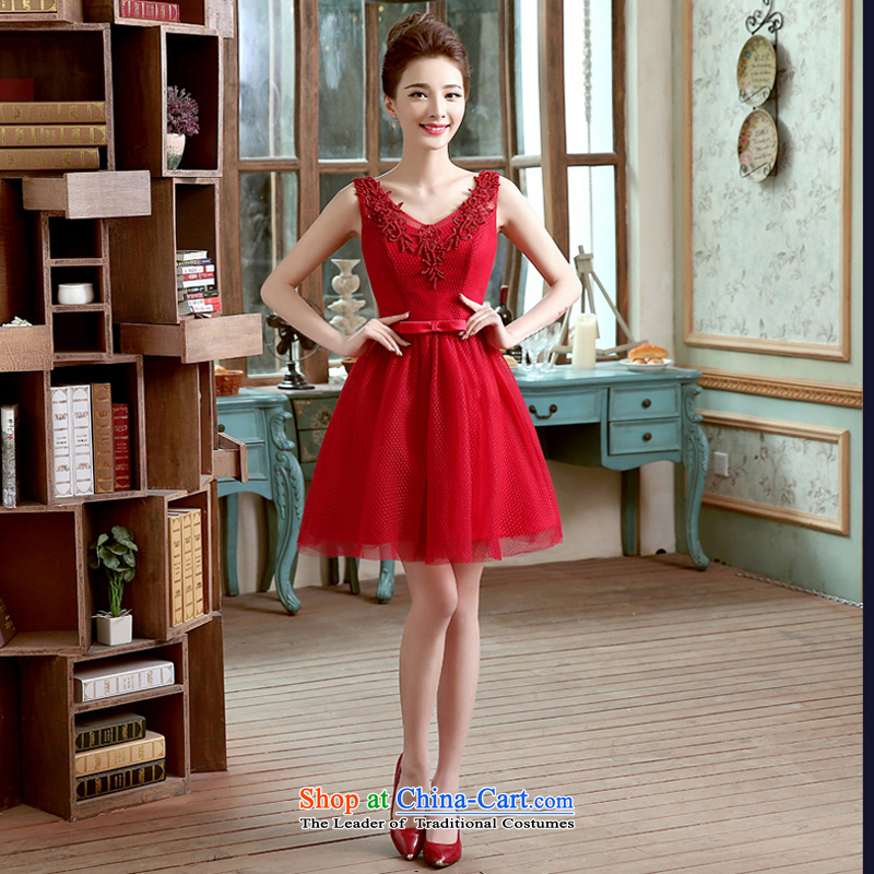 Talk to Her Little Red Dress 2015 new summer marriages bows services evening dresses V-Neck Video Korean citizenry stylish thin banquet dress dark red XL, whisper to Madame shopping on the Internet has been pressed.