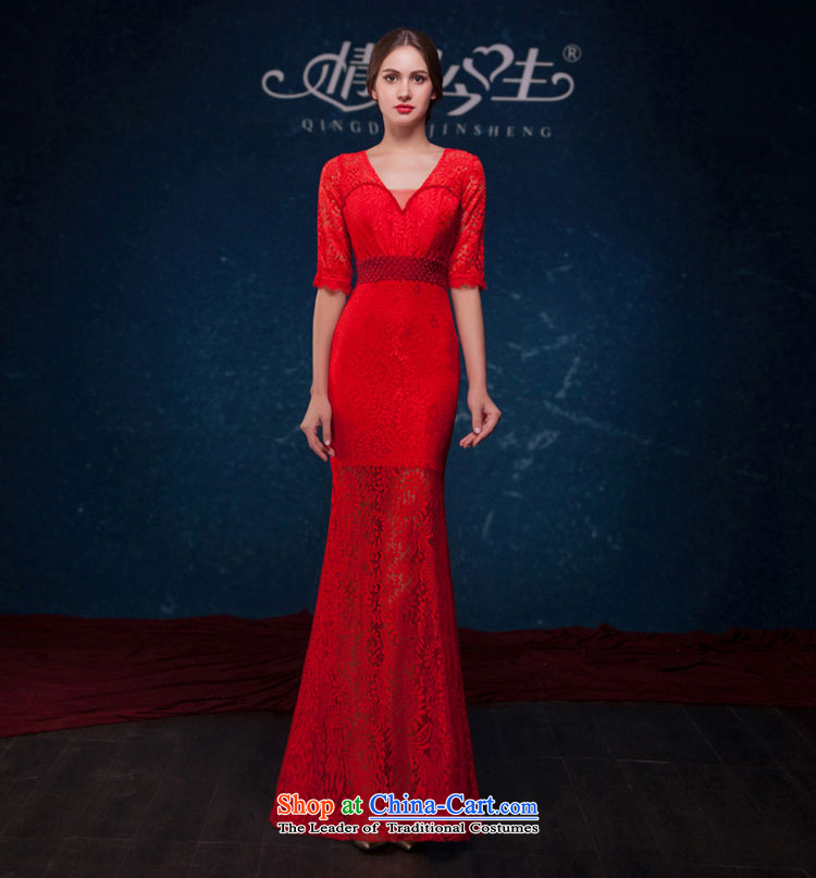 Love of the overcharged by 2015 Summer new red lace crowsfoot dresses and sexy V-Neck fifth cuff evening banquet wedding dress bride bows services red L picture, prices, brand platters! The elections are supplied in the national character of distribution, so action, buy now enjoy more preferential! As soon as possible.