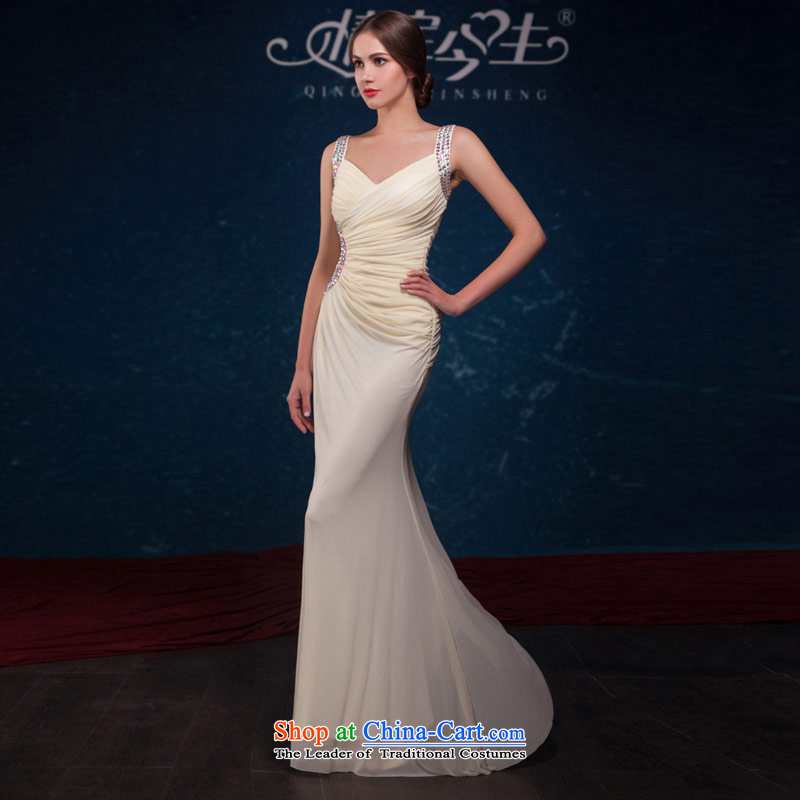 Love of the overcharged by 2015 a new summer stylish Sau San crowsfoot video thin sexy straps diamond long gown champagne color bridesmaid to dress bows serving champagne color make the concept of message size, designed love of the overcharged shopping on the Internet has been pressed.