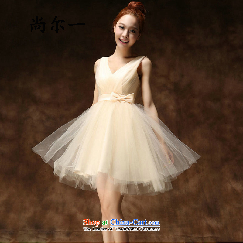 A Korean naoji new champagne color bridesmaid dress bride short skirts, bows bon bon evening daily 5282 champagne color L
