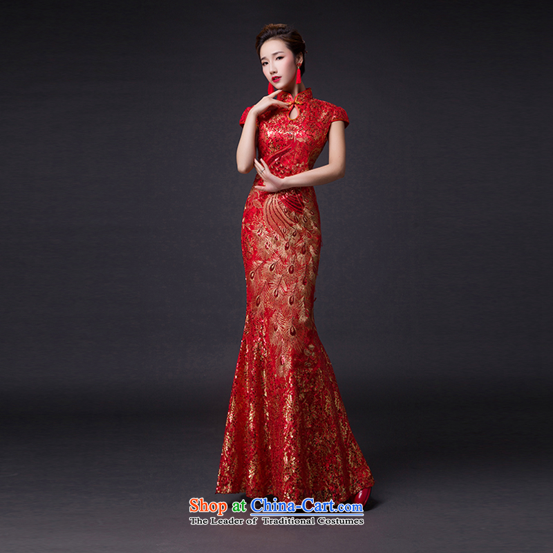 Hei Kaki 2015 new bows dress classic style of retro fine embroidery irrepressible tray clip dress skirt  L001 deep red XL