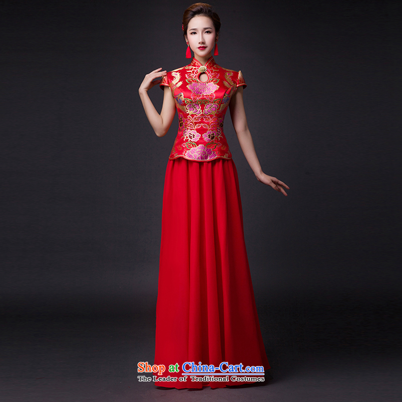 Hei Kaki?2015 new bows dress classic style of retro fine embroidery irrepressible tray clip dress skirt?L016?RED?XS
