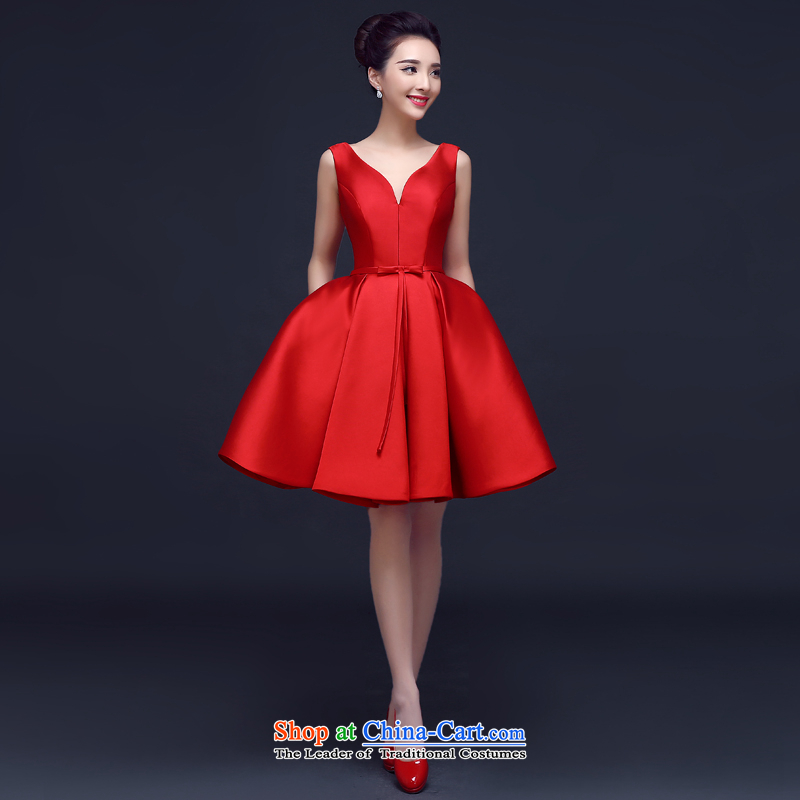 Evening dress Summer 2015 Red shoulders bows married women to dress deep V graduated banquet Dress Short, red , L, pure love bamboo yarn , , , shopping on the Internet