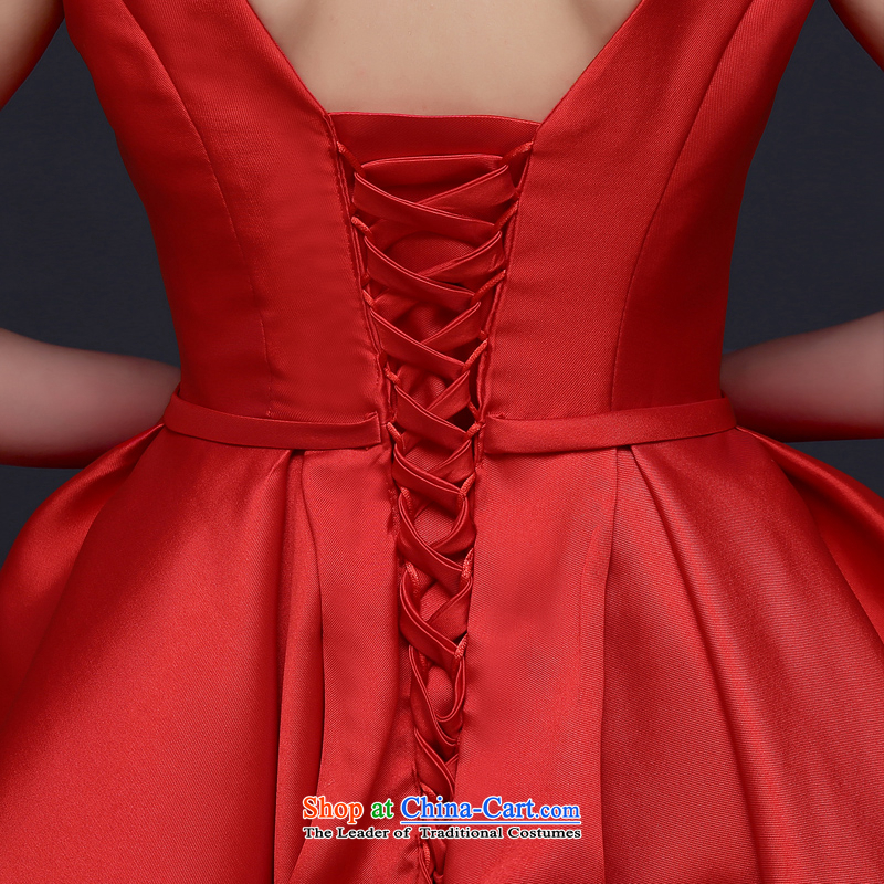 Evening dress Summer 2015 Red shoulders bows married women to dress deep V graduated banquet Dress Short, red , L, pure love bamboo yarn , , , shopping on the Internet
