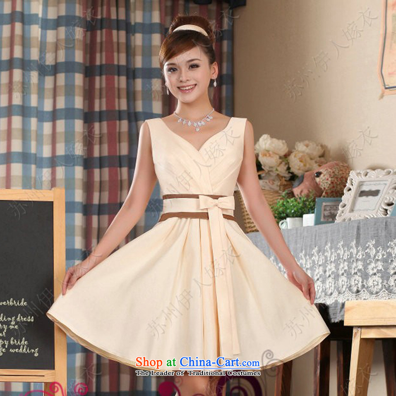Pure Love bamboo yarn 2015 new bridesmaid Dress Short, champagne color shoulders bridesmaid wedding in Sau San evening dress the summer and fall of small champagne color M, pure love bamboo yarn , , , shopping on the Internet
