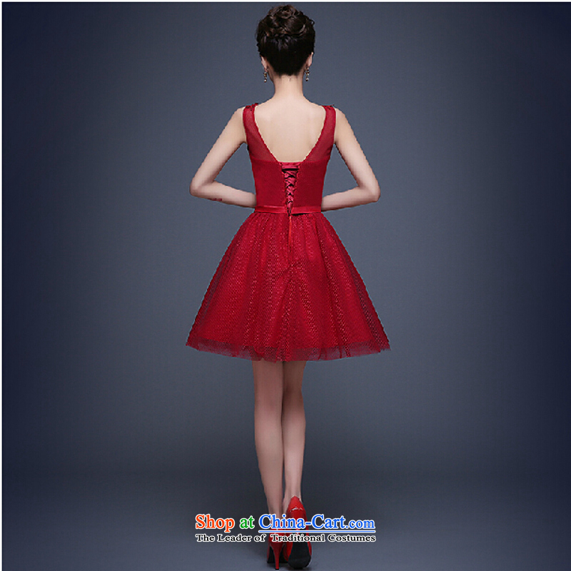 Evening dress new summer 2015 short, banquet dresses dress girl brides bows to marry a stylish shoulder deep red S field pure love bamboo yarn , , , shopping on the Internet