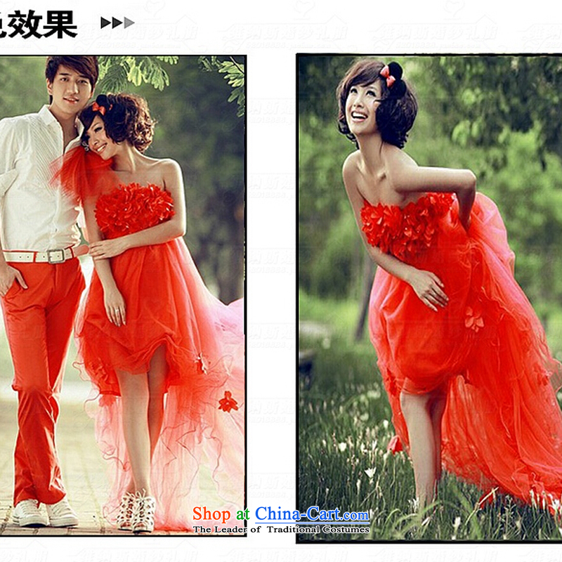 Pure Love bamboo yarn 2015 new high-lumbar video thin bride wedding dresses and chest after short tails White Flower Fairies bows to dress XXXL, Red Plain Love bamboo yarn , , , shopping on the Internet