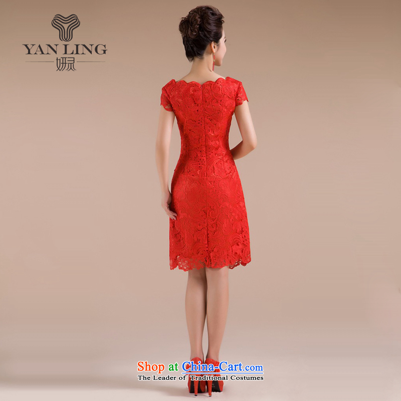 Charlene Choi Ling 2015 new cheongsam spring pack shoulder short, red qipao lace bows service stylish QP-108 RED XL, Charlene Choi spirit has been pressed shopping on the Internet