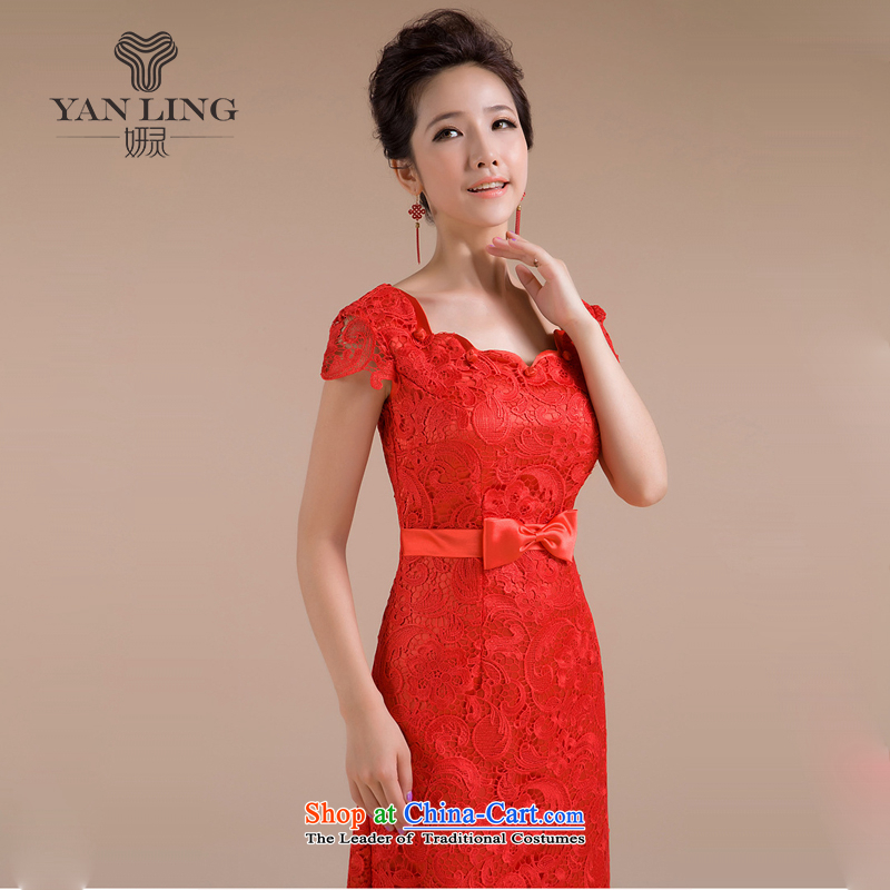 Charlene Choi Ling 2015 new cheongsam spring pack shoulder short, red qipao lace bows service stylish QP-108 RED XL, Charlene Choi spirit has been pressed shopping on the Internet