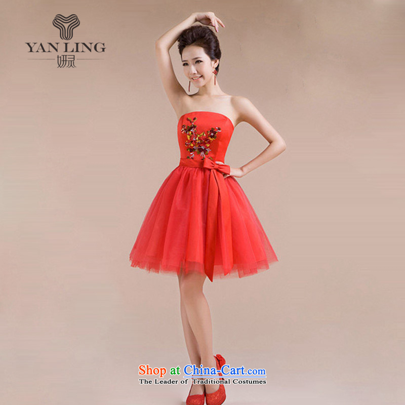 Charlene Choi Ling 2015 new calssic anointed chest embroidered well-crafted small bow tie dress LF168 RED M