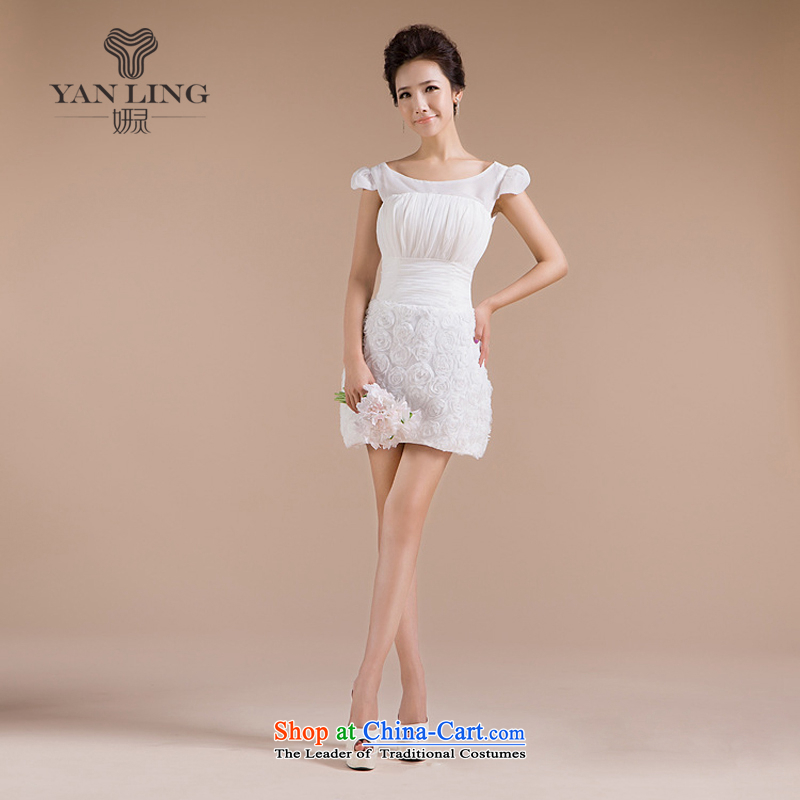 Charlene Choi Ling 2015 New 2 shoulder strap skirts of the floral decorations sweet elegant small dress LF146 White XL