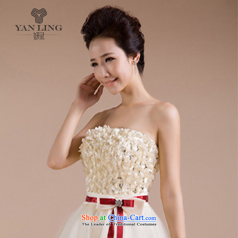 Charlene Choi Ling 2015 new wedding dresses white floral pattern and chest lace skirt yarn red ribbon in small white M Yeon LF205 dress spirit has been pressed shopping on the Internet