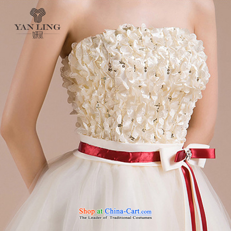 Charlene Choi Ling 2015 new wedding dresses white floral pattern and chest lace skirt yarn red ribbon in small white M Yeon LF205 dress spirit has been pressed shopping on the Internet