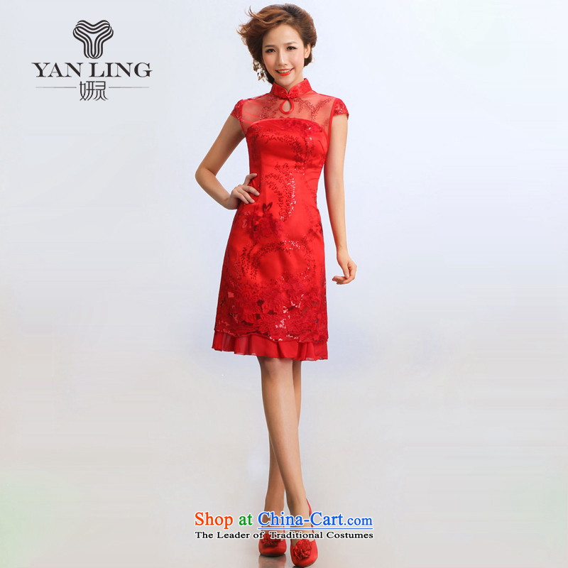 Charlene Choi Ling 2015 new stylish sleek summer qipao improvement will bride cheongsam RED M