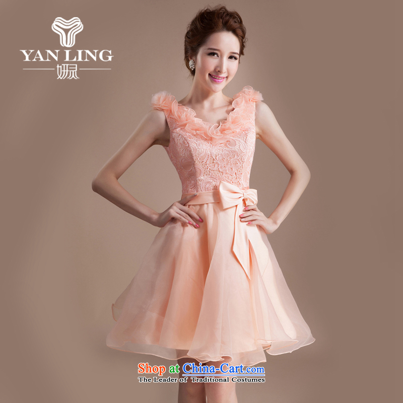 Charlene Choi Ling bride wedding dress larger champagne color bow tie bows, serving short bridesmaid dinner dress new XXL, Charlene Choi spirit has been pressed by 2015 Online Shopping