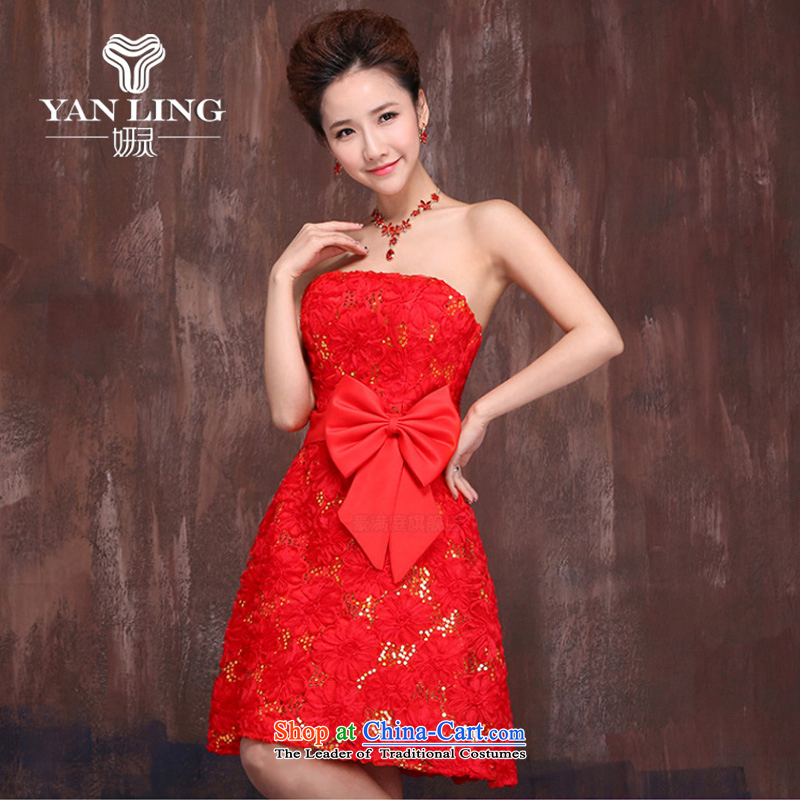 Charlene Choi Ling wedding dresses in spring and autumn 2015 new marriages red short) bows services embroidery lace strap dress M, Charlene Choi spirit has been pressed shopping on the Internet