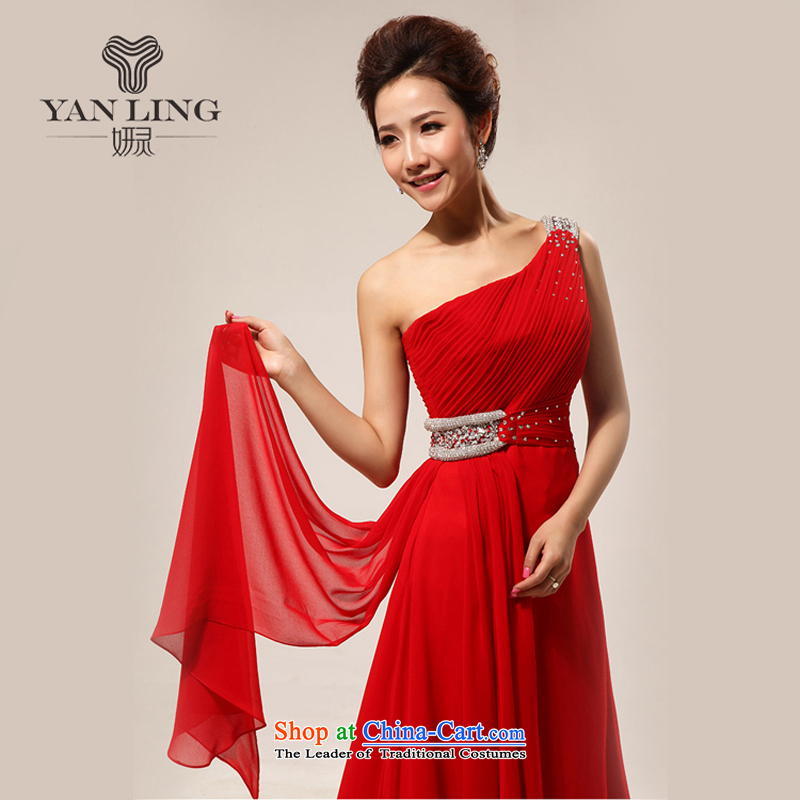 Charlene Choi Ling 2015 new stylish shoulder drill on a small red tail bows services evening dresses wedding dresses LF132 XL, Charlene Choi spirit has been pressed shopping on the Internet