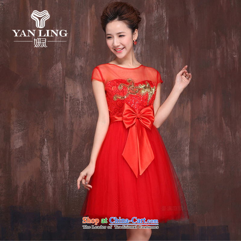 Charlene Choi spirit of marriages red short spring and summer 2015, serving drink new Kim embroidered Bong-engraving cheongsam dress shoulders , L, Charlene Choi spirit has been pressed shopping on the Internet