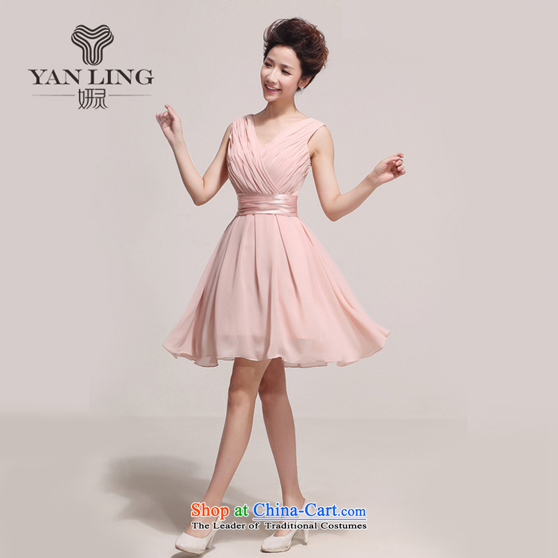 Charlene Choi Ling stylish bridesmaid shoulders deep V small dress skirt bridesmaid short of mission dress skirt pink dresses LF150 bride XXL