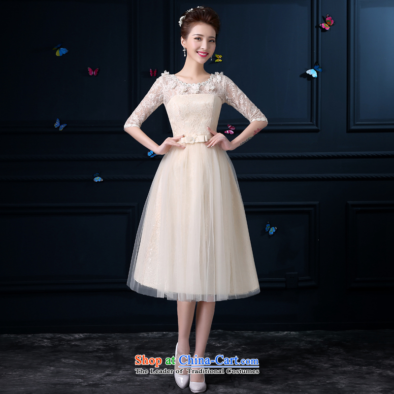 Bridesmaid Summer 2015 New Service champagne color girl in long small dining dress sister skirt bridesmaid dress bridesmaid mission round-neck collar chest no flowers -- in honor of services XL, cuff-leung , , , shopping on the Internet