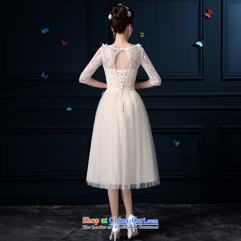 Bridesmaid Summer 2015 New Service champagne color girl in long small dining dress sister skirt bridesmaid dress bridesmaid mission round-neck collar chest no flowers -- in honor of services XL, cuff-leung , , , shopping on the Internet