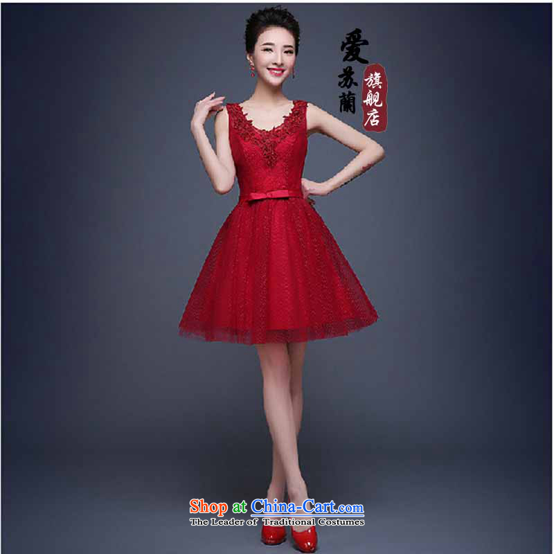 Evening dress new summer 2015 short, banquet dresses dress girl brides bows to marry a stylish field shoulder red XXXL, love Su-lan , , , shopping on the Internet