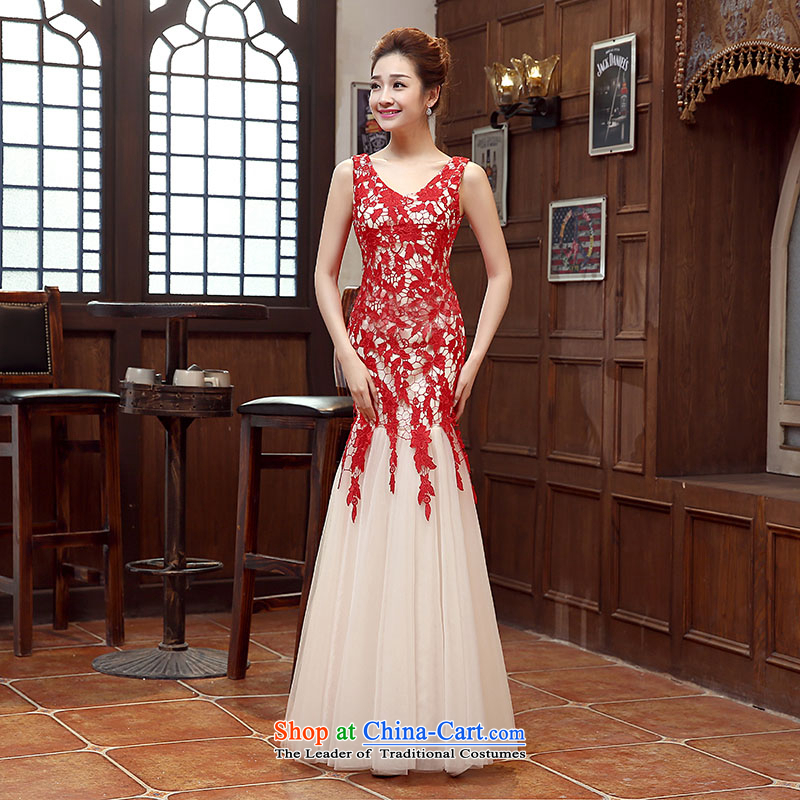 The bride of dress wedding dress yarn stage performances bridesmaid bride gown upscale embroidery lace photography long dresses crowsfoot shoulders, L, Red Plain Love bamboo yarn , , , shopping on the Internet