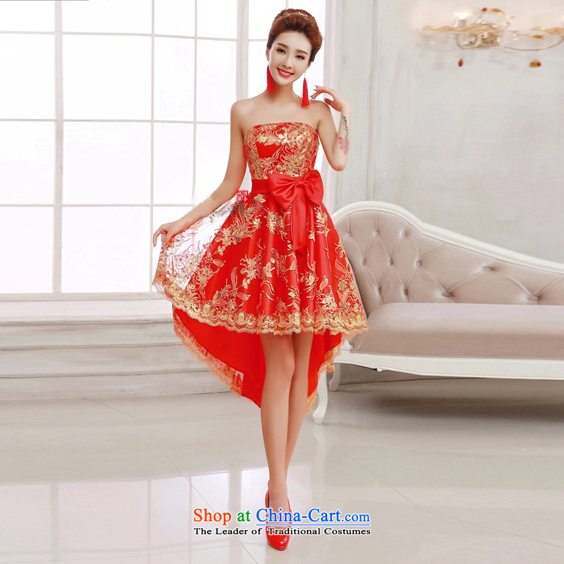 Pure Love bamboo yarn new bride Dress Short long after the former slender legs bows dress red dress will stage a bride dress red anointed chest_L