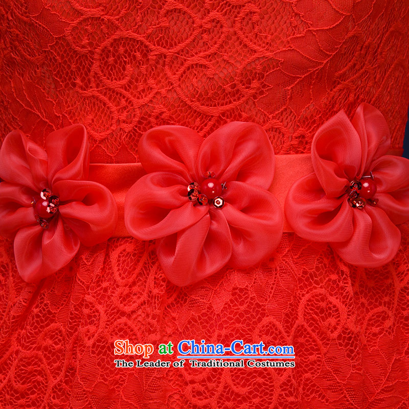 Qing Hua 2015 new bride yarn bows to shoulder the word red lace round-neck collar flowers dresses marriage wedding dresses red XXL, Qing Hua yarn , , , shopping on the Internet