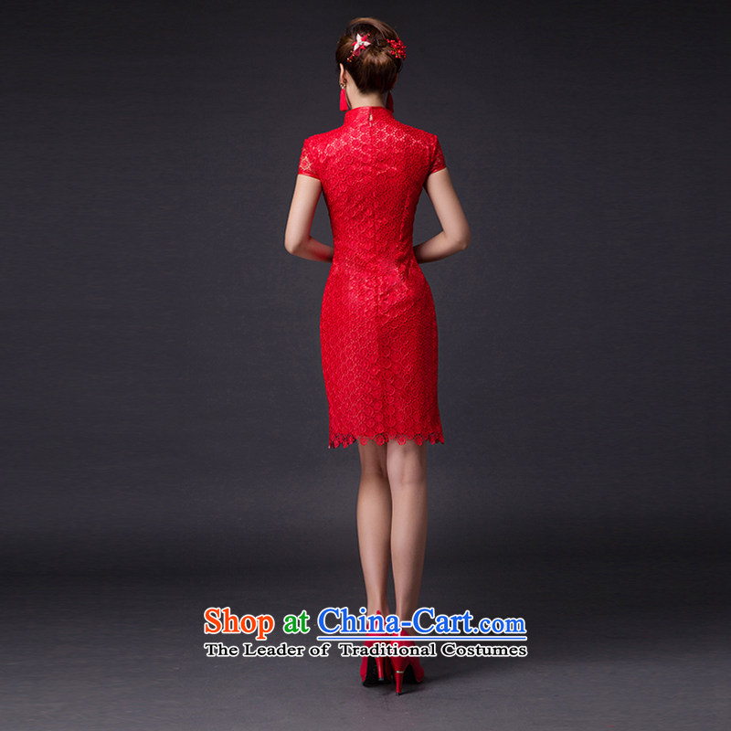 Hei Kaki 2015 new bows dress classic collar Stylish retro engraving lace irrepressible tray clip dress skirt L004 RED XS, Hei Kaki shopping on the Internet has been pressed.