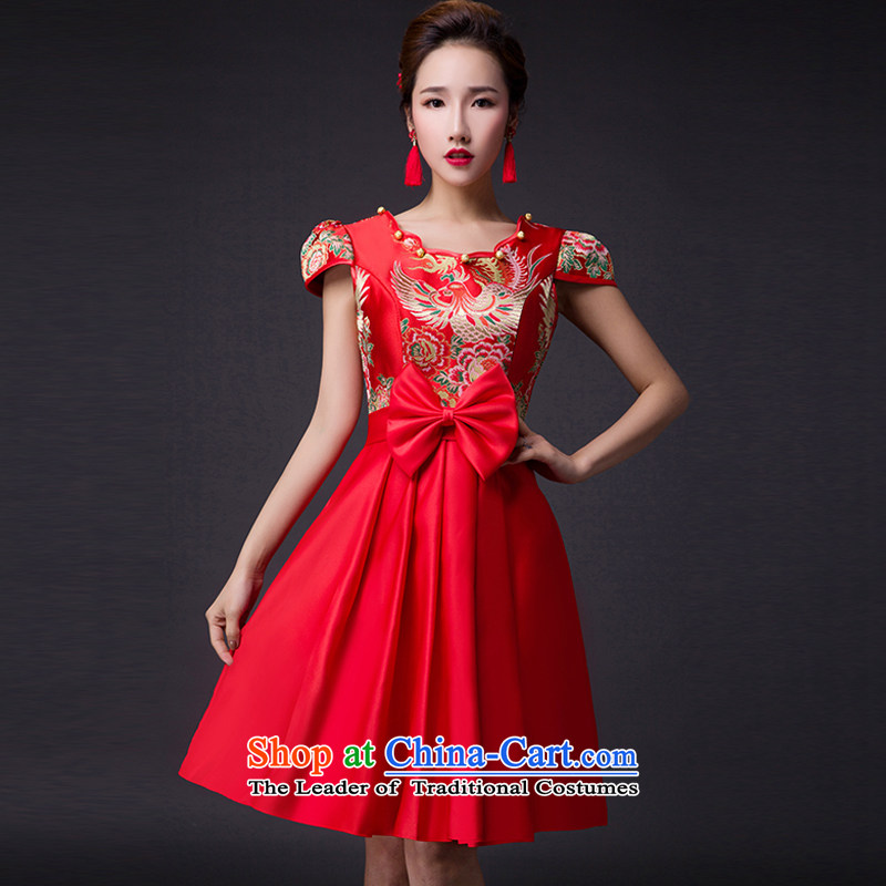 Hei Kaki 2015 new bows dress classic style of retro fine embroidery irrepressible tray clip dress skirt L006 RED M-hi kaki shopping on the Internet has been pressed.
