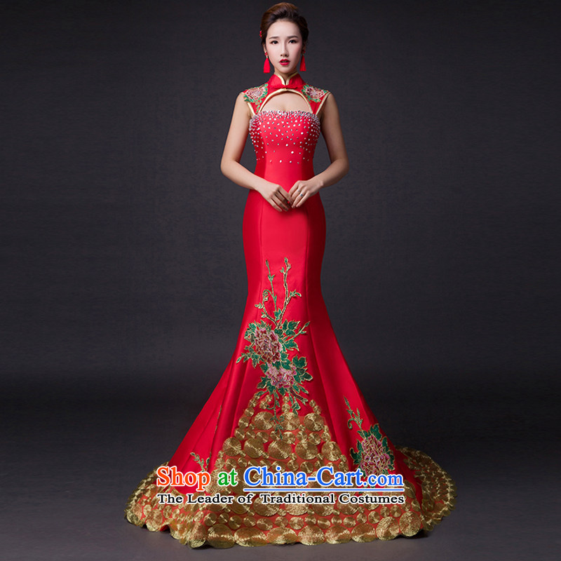 Hei Kaki?2015 new bows dress classic style of retro fine embroidery irrepressible tray clip dress skirt?L007?wine red?XL
