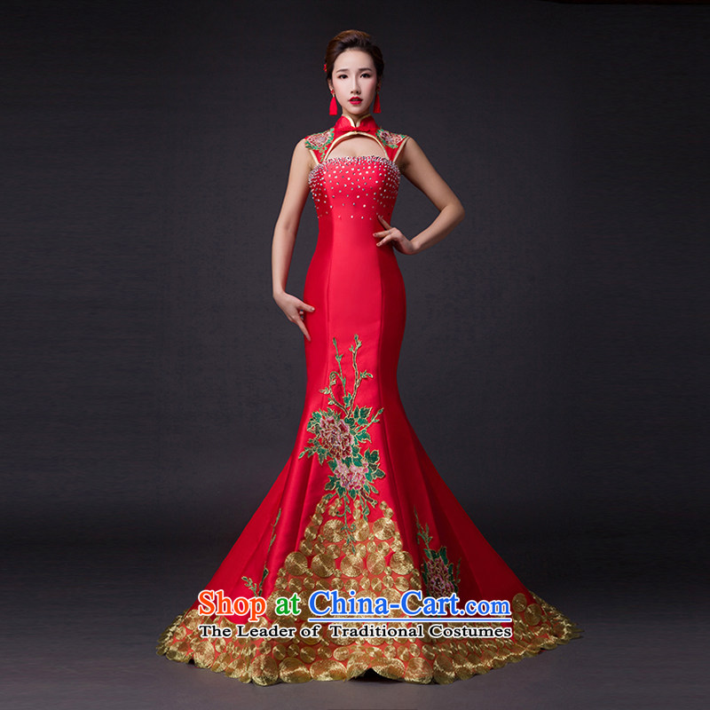 Hei Kaki 2015 new bows dress classic style of retro fine embroidery irrepressible tray clip dress skirt L007 wine red XL, Hei Kaki shopping on the Internet has been pressed.
