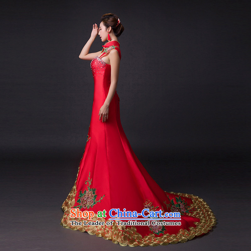 Hei Kaki 2015 new bows dress classic style of retro fine embroidery irrepressible tray clip dress skirt L007 wine red XL, Hei Kaki shopping on the Internet has been pressed.