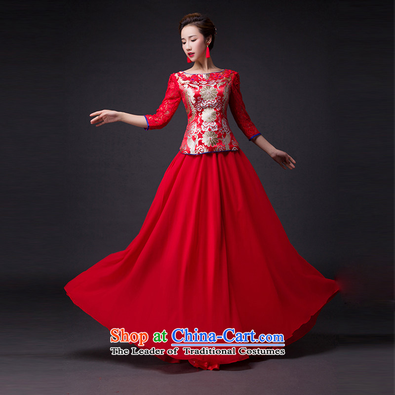 Hei Kaki 2015 new bows dress round-neck collar Stylish retro fine embroidery irrepressible tray clip dress skirt L018 RED XS, Hei Kaki shopping on the Internet has been pressed.