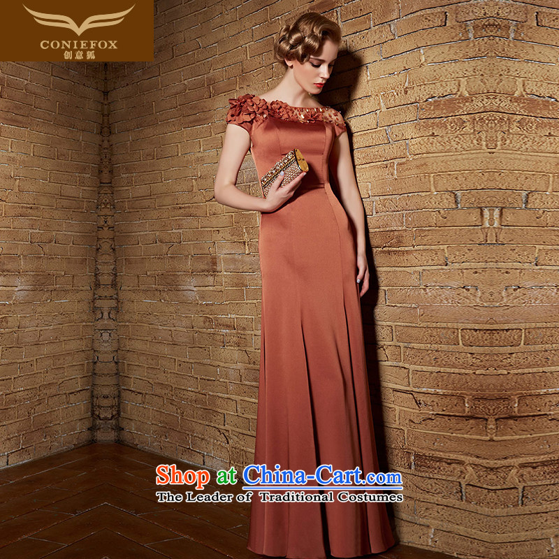 Creative Fox evening dresses?2015 new staple manually pearl flower petals long gown brown bows services under the auspices of dress banquet dinner dress uniform color photo of 30890 Yingbin?XL
