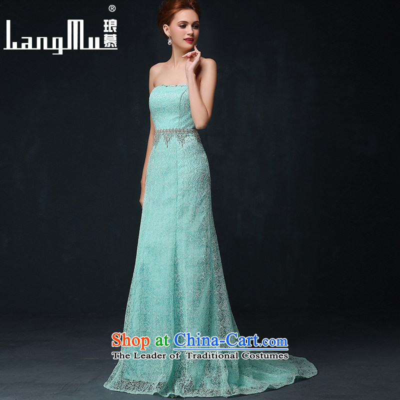 The new 2015 Luang lace anointed chest Sau San dress marriages evening drink service banquet dress long summer lake blue XL, Luang in , , , shopping on the Internet