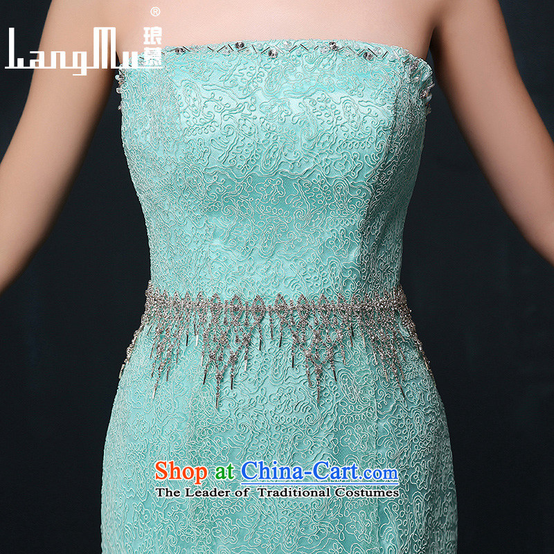 The new 2015 Luang lace anointed chest Sau San dress marriages evening drink service banquet dress long summer lake blue XL, Luang in , , , shopping on the Internet