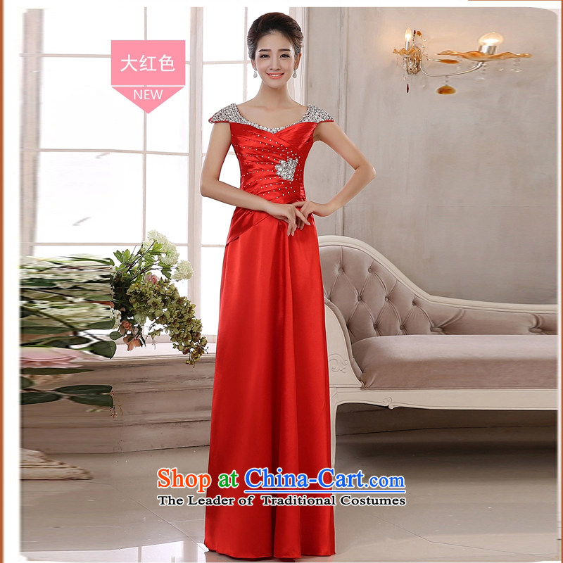 Pure Love bamboo yarn 2015 new Korean fashion Sau San dress marriages long drink service banquet moderator evening dresses summer large red?XL