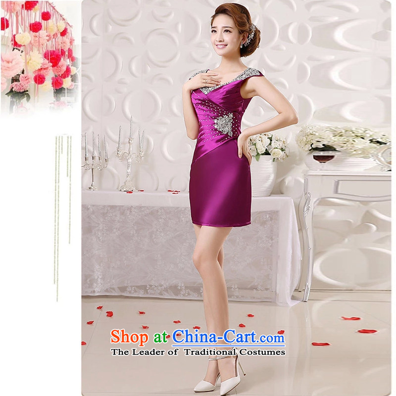 Pure Love bamboo yarn short, bows to bride stylish new 2015 shoulders banquet dinner dress hostess Sau San dress spring and summer Purple Bamboo pure love of M , , , shopping on the Internet