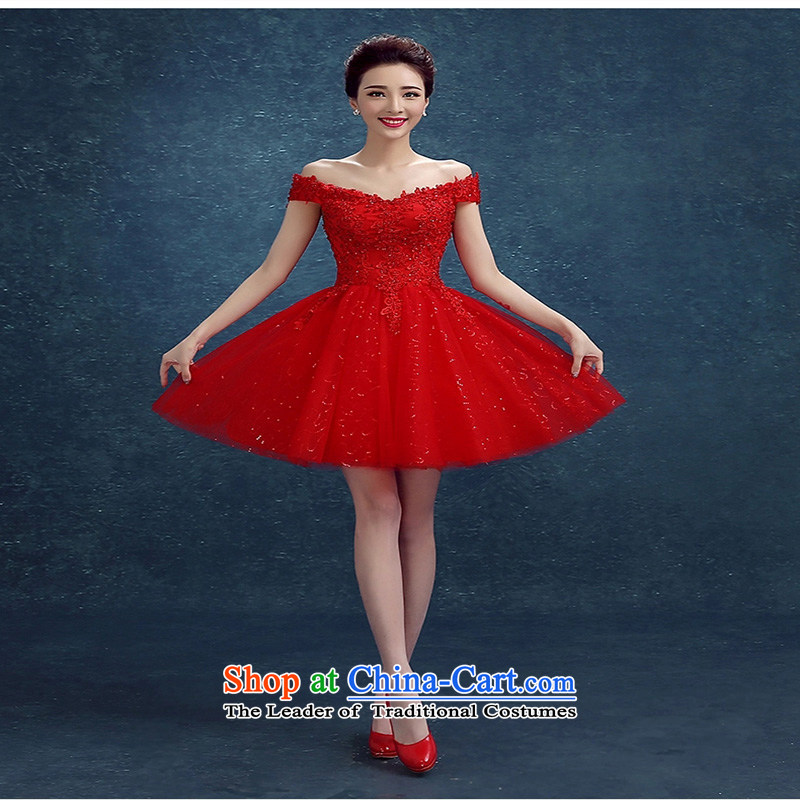 Toasting champagne bride services short skirts spring and summer new stylish Red slotted shoulder lace marriage small dress bridesmaid evening dress red made no refund is not replaced, Su-lan , , , shopping on the Internet