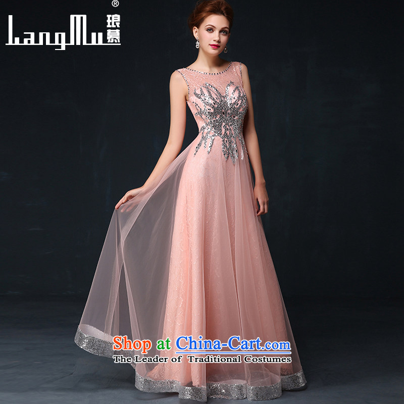 The new 2015 Luang dress shoulders long banquet SMD Red Dress bride will serve the summer bows meat pink XL, Luang in , , , shopping on the Internet