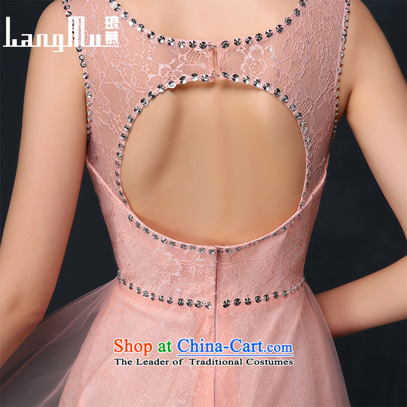 The new 2015 Luang dress shoulders long banquet SMD Red Dress bride will serve the summer bows meat pink XL, Luang in , , , shopping on the Internet