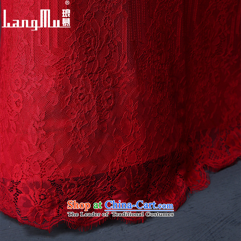 The new 2015 Luang dress shoulders lace back deep V red evening banquet dress bride bows Services Mr Ronald Red XL, Luang in , , , shopping on the Internet