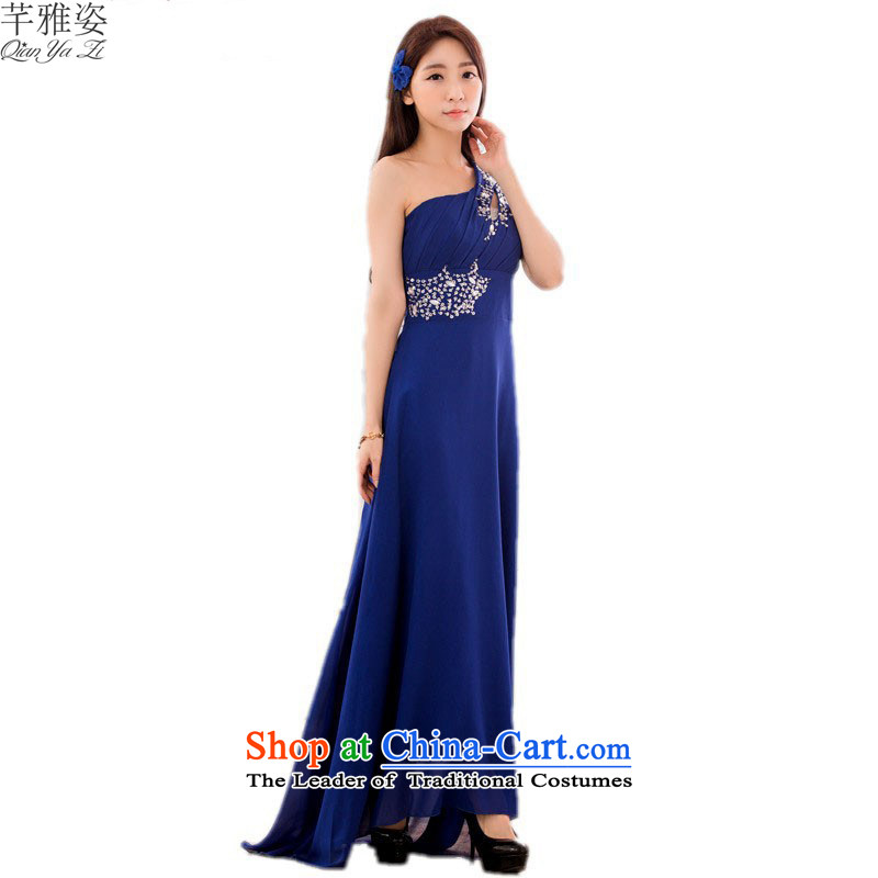 C.o.d. 2015 new US Shoulder Drill long skirt goddesses temperament dresses chiffon dress XL Graphics thin Beveled Shoulder under the auspices of the annual session of approximately 160-180 3XL black skirt, Hazel (QIANYAZI constitution) , , , shopping on the Internet