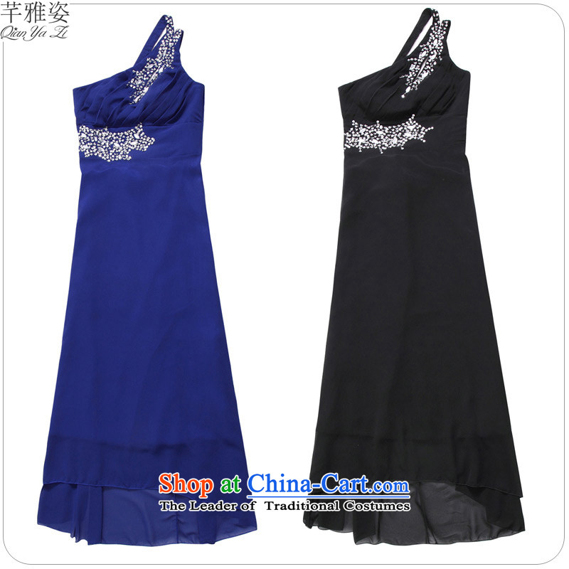 C.o.d. 2015 new US Shoulder Drill long skirt goddesses temperament dresses chiffon dress XL Graphics thin Beveled Shoulder under the auspices of the annual session of approximately 160-180 3XL black skirt, Hazel (QIANYAZI constitution) , , , shopping on the Internet