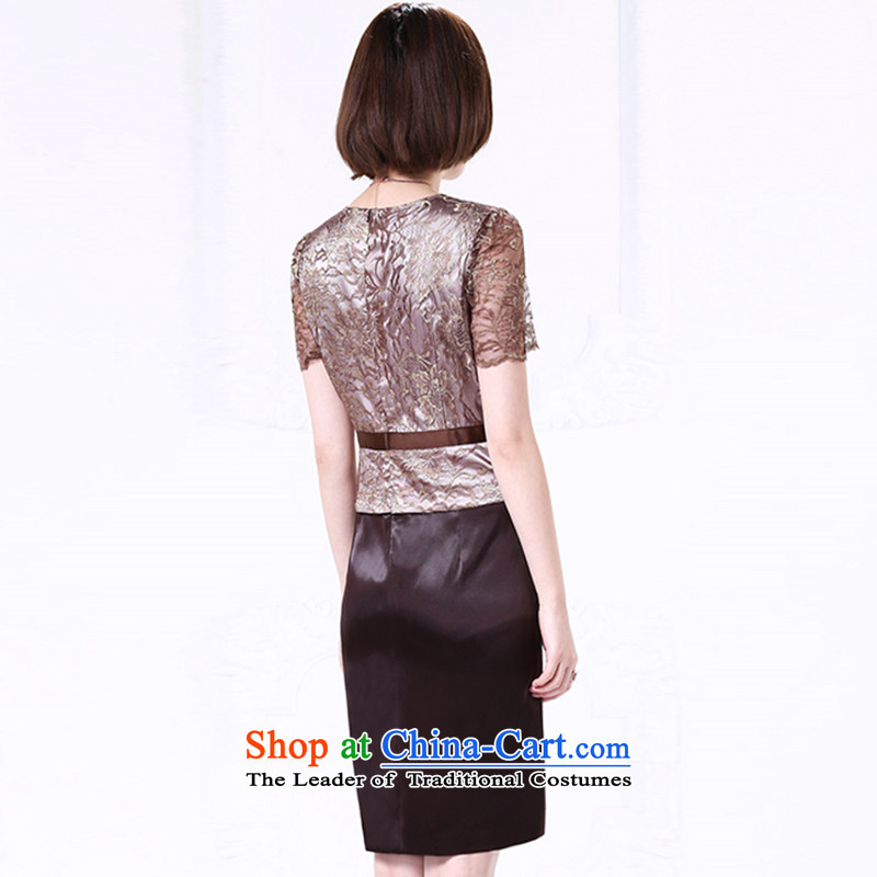 Mrs Ure 2015 Summer Kosovo large wedding dress short-sleeved lace dresses in older MOM Pack 8101 Brown , L, Kosovo (woxi qian shopping on the Internet has been pressed.)