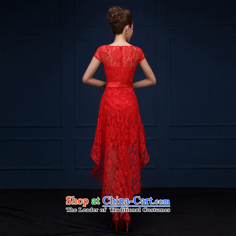 Qing Hua Sha red elegant 2015 new bride services shoulder the word bows lace round-neck collar marriage wedding dresses , L, Qing China Red yarn , , , shopping on the Internet