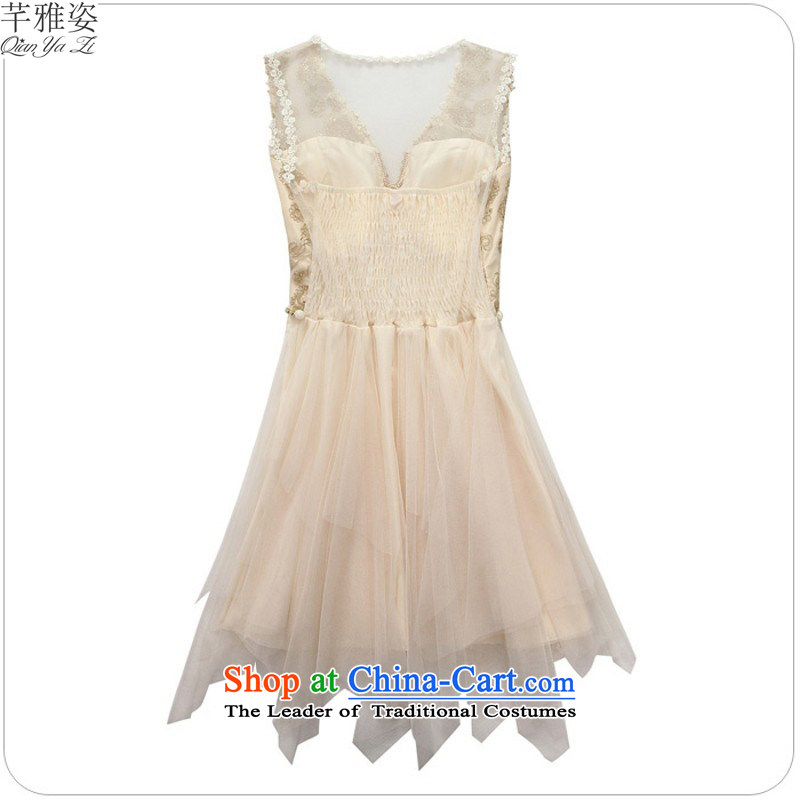 C.o.d. 2015 New Korea back with V-Neck lace dresses xl stylish Sweet dress web irregular petticoats video thin dress thick m champagne color XXL about 140-160 characters, Hazel (QIANYAZI constitution) , , , shopping on the Internet