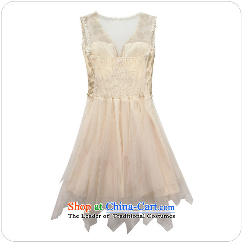 C.o.d. 2015 New Korea back with V-Neck lace dresses xl stylish Sweet dress web irregular petticoats video thin dress thick m champagne color XXL about 140-160 characters, Hazel (QIANYAZI constitution) , , , shopping on the Internet